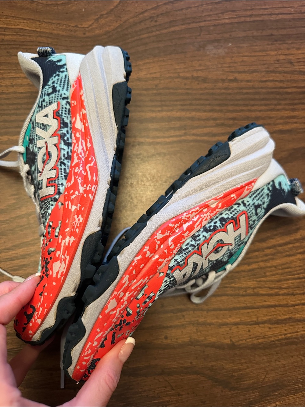 Hoka White Teal Floral Running Shoe - Picture 7 of 10